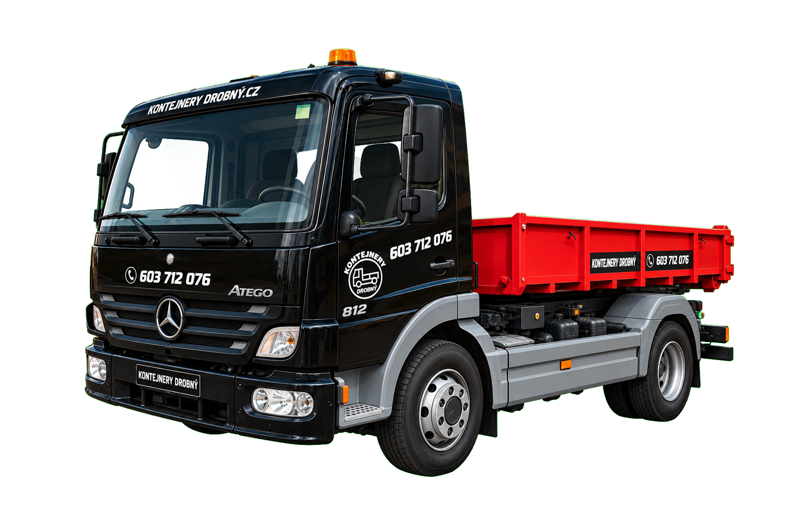 Kontejnery Drobný – Mercedes s kontejnerem